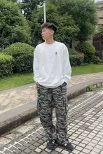 アメリカンヴィンテージ迷彩デザイン多ポケットワークパンツ【ユニセックス・ゆったりストレート・秋用】