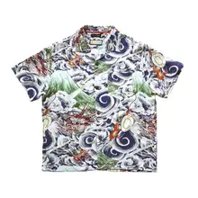 浮世絵デザインのレトロ夏用ハワイアンシャツ【短袖・天絲素材】