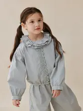 2点セット キッズ ガールズ 丸襟ブラウス パンプキンパンツ パッチワーク レースあしら 甘め 秋「SONNYKIDS」