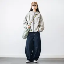 秋用アウトドアストリート風フード付きジャケット【男女共用・防風防水・ゆったりデザイン】