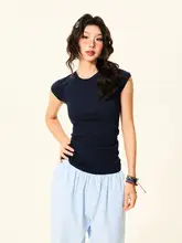 YOUNG STAGE レディース 夏用シンプルフィット短袖Tシャツ【ストレッチ・フリルスリーブ】