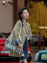 カジュアルなカキ色トレンチコート【中長丈・ゆったりしたシルエット・高級感】