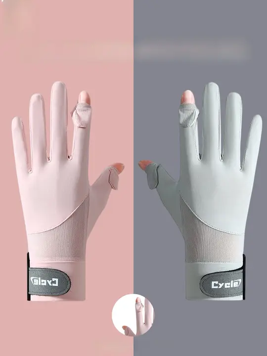 軽量で通気性抜群！UVカット対応のアイスシルク女性用日焼け防止手袋【アウトドア・自転車・ドライブ・釣り用】
