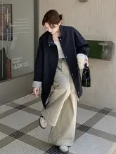 藏青色のオーバーサイズトレンチコート【デザイン性のあるケープ・した立襟ジャケット】