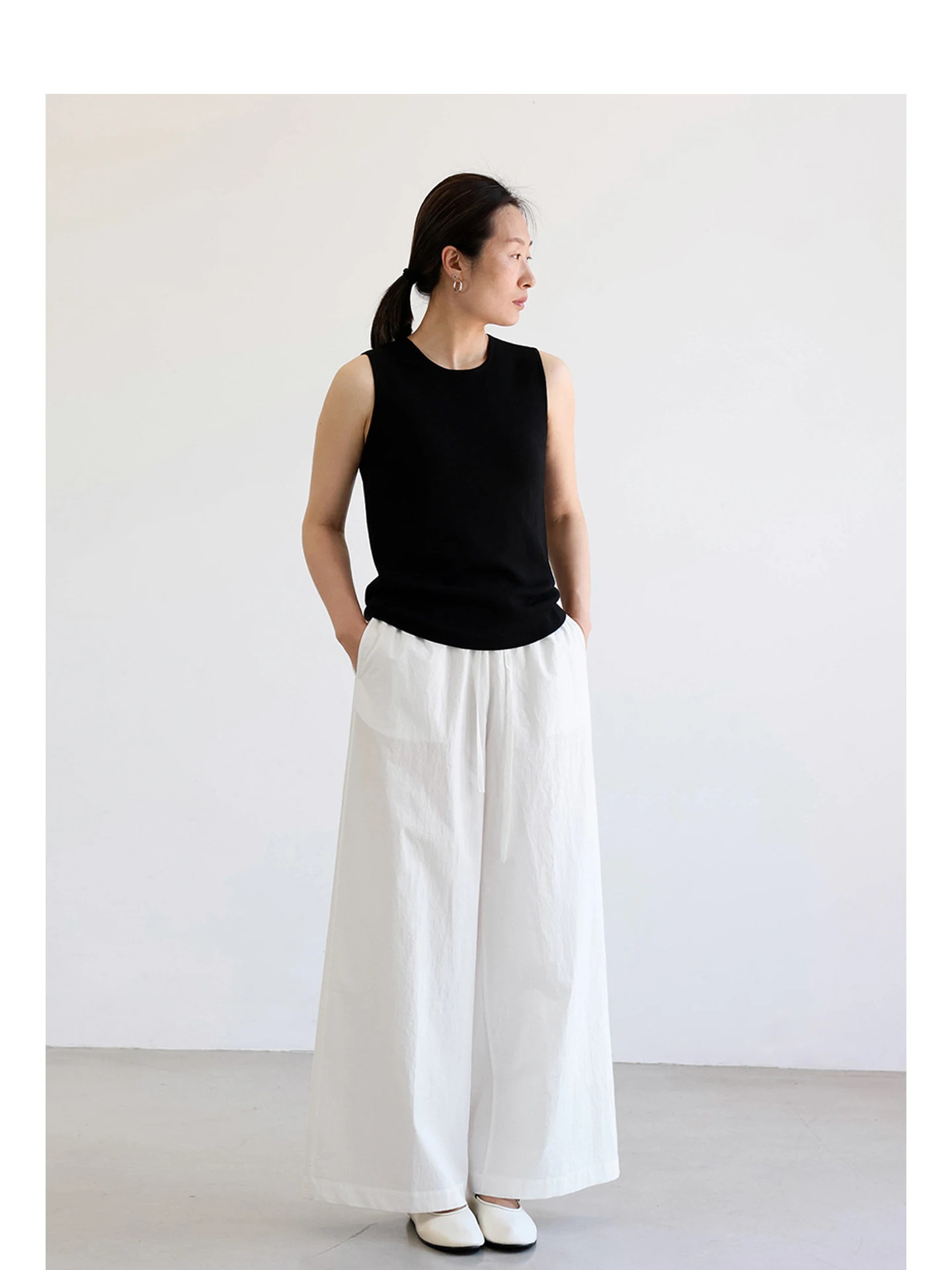 近江晒布シリーズのウエスト抽绳付きワイドストレートパンツ：ダボダボ感を克服する通勤向けの柔らかさ設計