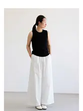 日本の伝統的な近江晒布使用！皺感のあるコットン製ドローストリングワイドパンツ【直筒デザイン】（セットアップ対応）