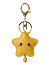 可愛い立体小星星の自動車用キーリング【デザイン付きPUレザー・バッグ用・笑顔】