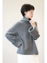 グレー 厚手タートルネック ニットセーター【レディース・フィット・冬用】