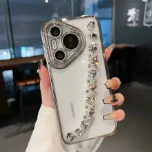 Huawei Pura 70 Pro+対応 クリスタ  ルレンズフィルム付き 鏡面デザインの透明シリコンソフトケース【フルカバー・ショルダーストラップ付き】