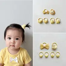 赤ちゃん用指輪付きヘアゴム【イエロー・カートゥーン・女の子用・髪に優しい】