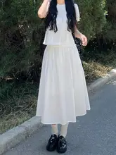 白色ワークスタイルのハイウエストジャンパースカート【フレンチテイスト・女性用・ミディ丈】