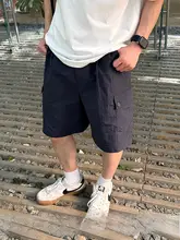 深青色 カジュアル ポケット付き ワークショートパンツ【ゆったりシンプルデザイン・夏用】