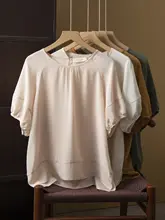 真シルクランタン袖の半袖Tシャツ【100%桑蚕絲・フィット・夏用】