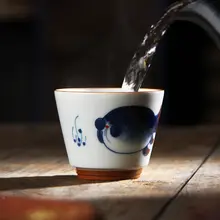 手描き青花陶器の茶杯【個人用・釉下彩・家庭用・功夫茶具】