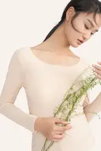 ブラ無しで着られる！極上の柔らかさの長袖薄透トップス【秋冬用・アイスシルク・胸パッド付き】