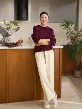 高級感のあるコーデュロイ製 レトロ風直筒パンツ【ウエストゴム・カジュアルスタイル】