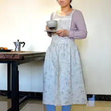 コットンリネン製 ヴィンテージ風 フラワープリントエプロン【防汚・キッチン用・ナチュラルカラー】
