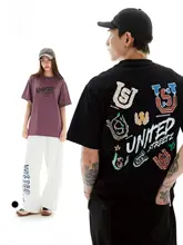 アメリカンスタイルのストリートダンスプリント半袖Tシャツ Tシャツ メンズ