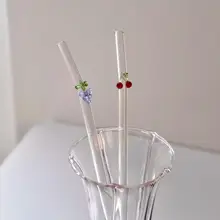 耐熱性透明ガラス製手作りグレープストロー【環境に優しい・水杯用・かき混ぜ棒付き】