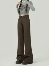 ヴィンテージ風コーヒーカラーのローライズ微フレアパンツ【夏用・フィット・女性用】