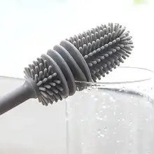 シリコン製長柄カップブラシ【家用・隅々まで洗浄・洗面器対応】