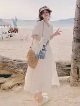 休暇スタイルのパフスリーブワンピースとレースフリンジベスト【春夏用・華やかなデザイン】（セットアップ対応）