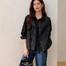 スタイルのPUレザーキャミソールとフリル裾シャツ【大きいサイズ・春用】（セットアップ対応）