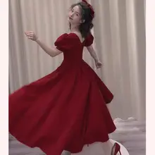 ワインレッドのドレス【小柄向け・結婚式・可愛いデザイン・夏用】