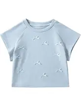 蝶結びデザインの短袖フィットTシャツ【露出感のあるクロップド丈・女子向け】