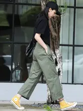 カーキ色の女性用ワークパンツ【夏用・薄手・フィット・ワイドレッグ】（セットアップ対応）