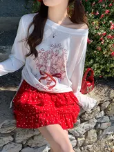 赤いドットのハイウエストにこ型スカート【夏用・Aライン・小柄向け】（セットアップ対応）
