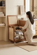 中古風のキャスター付きランドリーバスケット【家用・衣類収納・ぬいぐるみ収納】