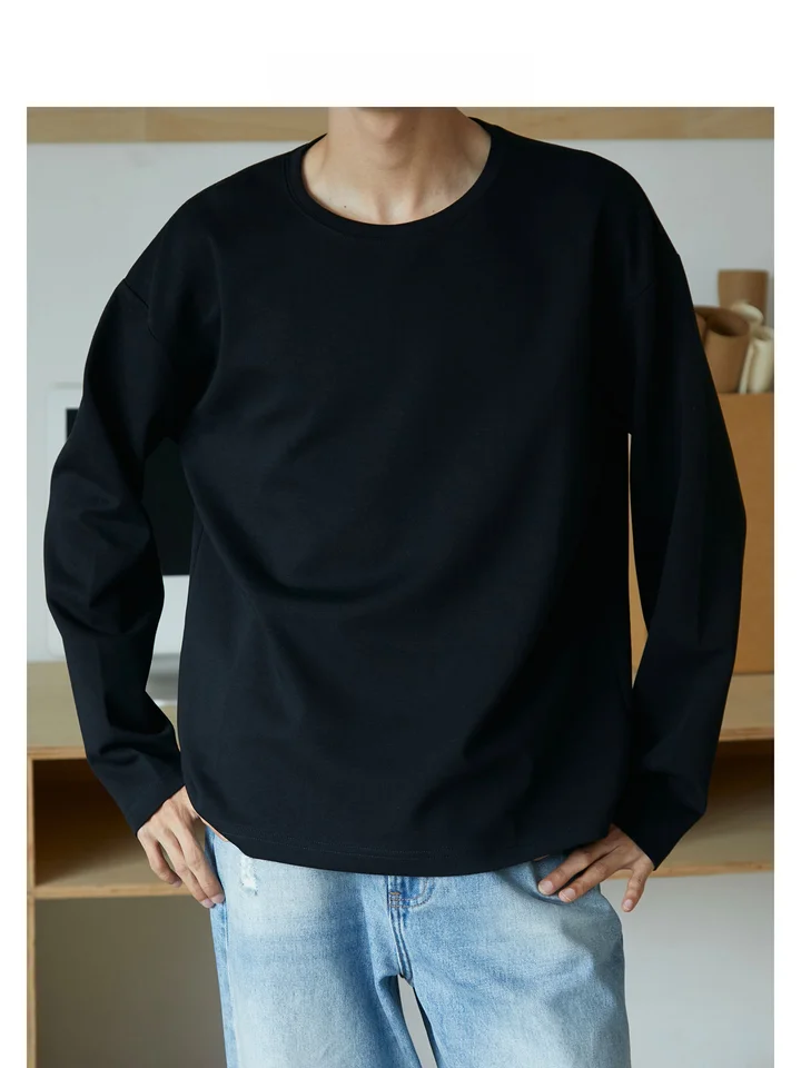 シンプルな長袖Tシャツ【白・黒・灰・抗皺・秋冬用】