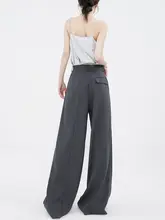 ABWEAR 高腰グレー 西装パンツ【落ち感・トレンド・フィット・ロングワイドパンツ】