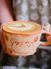 猫デザインの陶器製コーヒーカップ【ハンドメイド・家庭用・オフィス用】