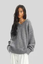 秋冬用 Vネック シルエットニットセーター【ゆったり長袖・レディース】