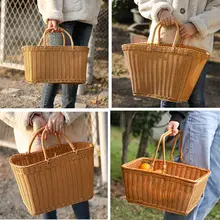 Kens 手編みの大容量ショッピングバスケット【収納洗濯物用・ハンドル付き・プラスチック製】