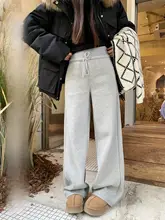 YUZUQI 加厚フリース カジュアルパンツ【高ウエスト・ストレートレッグ・秋冬用】