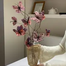 高級感ある蝶デザインの造花とガラス花瓶【インテリア・カフェ用・デスク装飾】