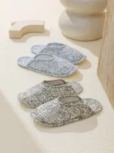 抜群の通気性！室内用冬用防音フロントオープン布製スリッパ【快適なソフトソール・静音設計】