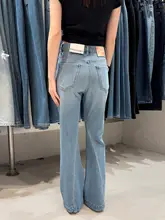 女性用 フレアデニムパンツ【ハイウエスト・薄手・ストレッチ・ブルー】