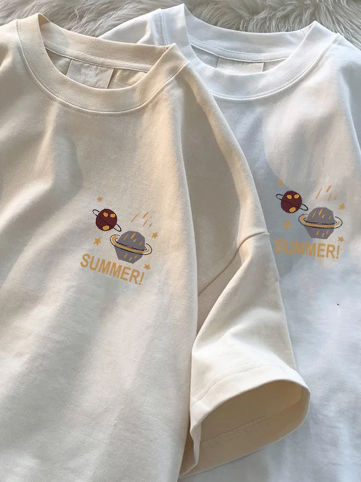 コットン製 半袖Tシャツ【ユニセックス・星柄プリント・夏用】