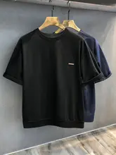 デニムパッチワークのショートスリーブTシャツ【男性用・夏用・ゆったりデザイン】（セットアップ対応）
