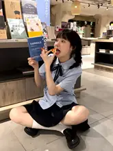 コットン製 半袖シャツ【ブルー・デザイン襟・ゆったりフィット・学院風】（セットアップ対応）