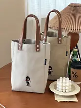 刺繍入りカートゥーンデザインの小女の子用トートバッグ【キャンバス・多層収納・カジュアル】