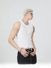 TURNTIDE メンズ 夏用 無地 ノースリーブ Tシャツ【シンプルデザイン・フィット感・ラウンドネック】