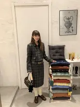 おしゃれな千鳥格子デザインのあったか中綿コート【レトロスタイル・直筒スカート・ウール】（セットアップ対応）