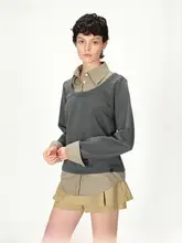 AFTADAWN チェック柄ポロシャツ【長袖・ゆったりシルエット・重ね着風】