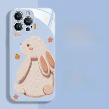 聖鋳 Apple iPhone 14 Pro Max用液体ガラスケース【ホワイトラビット・可愛いデザイン・衝撃吸収】