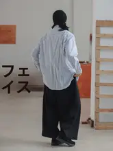 ブルーストライプ長袖シャツ【レトロ感・春秋用・フィット】